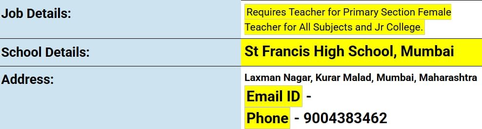 School Jobs at  St Francis High School ,  Mumbai City